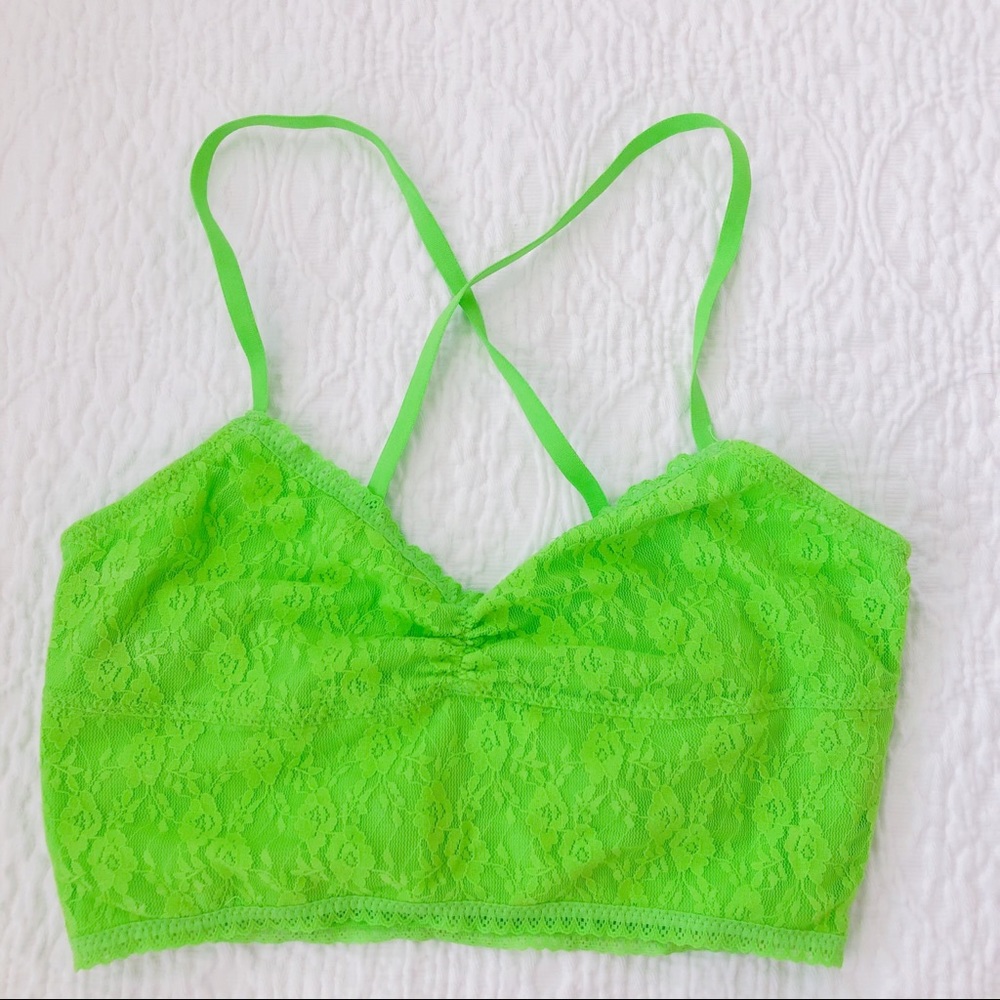 Girls/kids neon green lace bralette